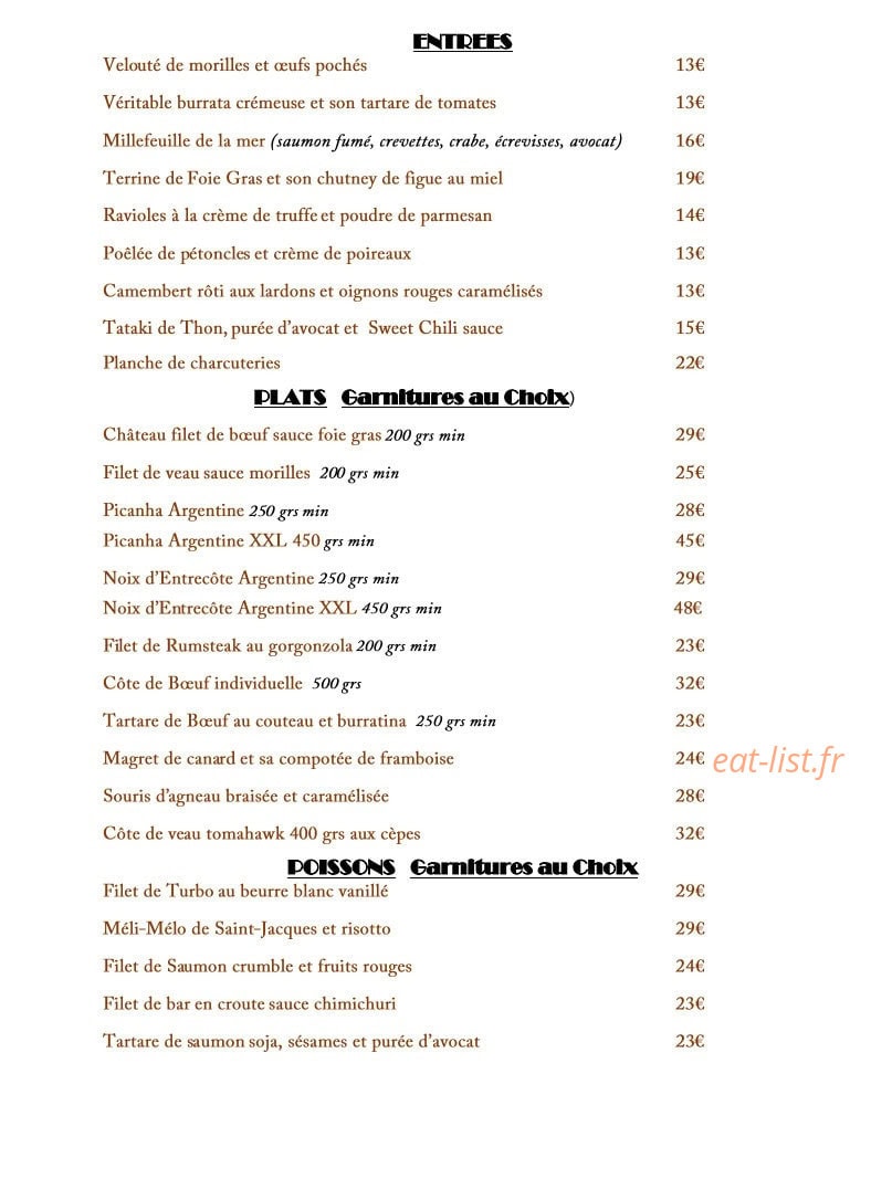 Carte et menu de Le Bo'Vin à Saint Maur des Fosses — Les entrées, plats garnitures au choix et poissons garnitures au choix