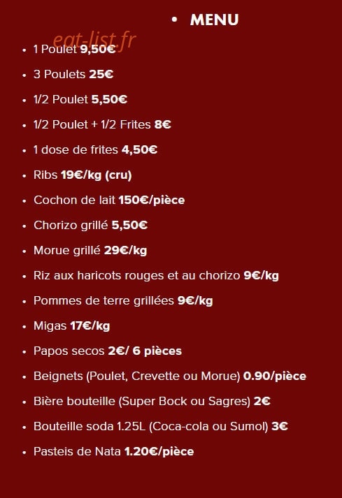 Carte et menu de Le Coq Portugais à Saint Maur des Fosses — Les menus