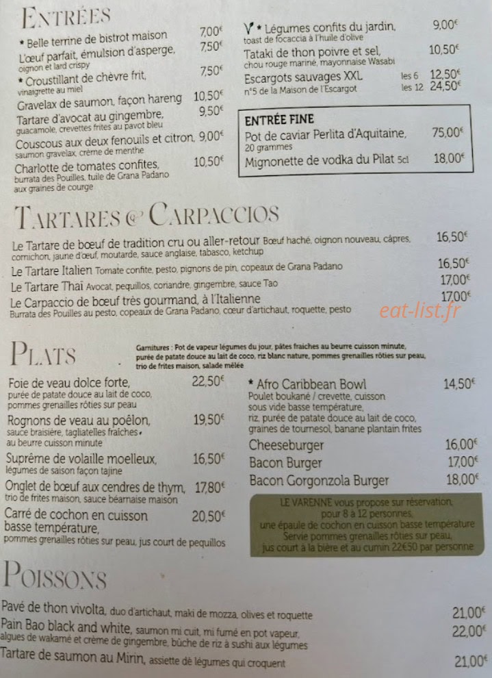 Le Varenne Café — carte page 1