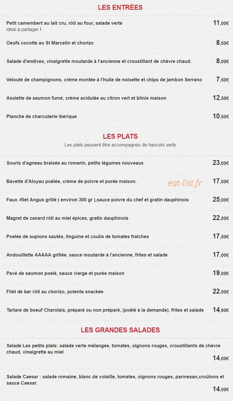 Les Petits Plats — carte page 1