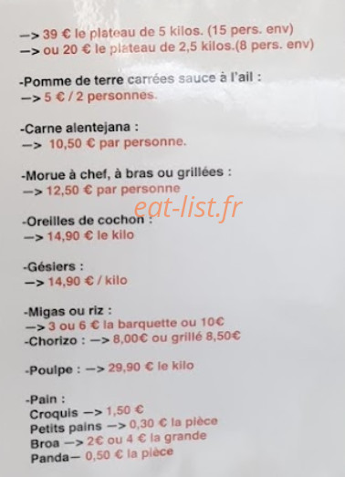Carte et menu de Les Poulets Almeida à Saint Maur des Fosses — Les plats suite