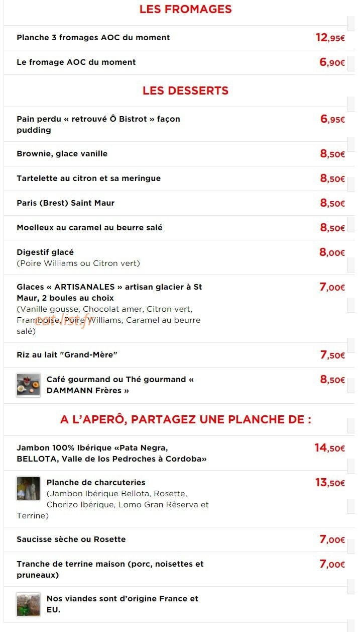 Ô Bistrot — carte page 2