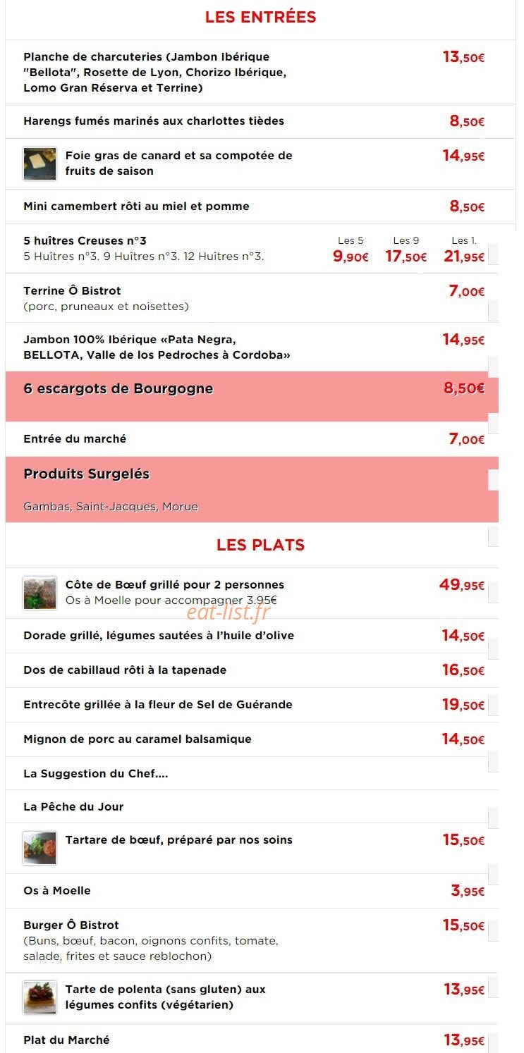 Ô Bistrot — carte page 1