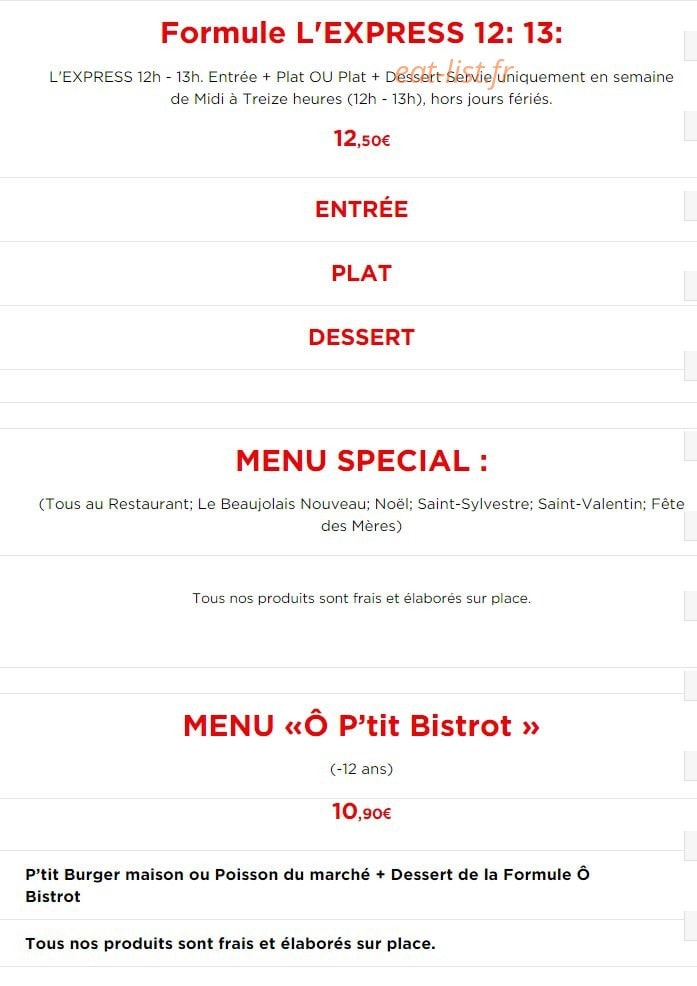 Ô Bistrot — carte page 4