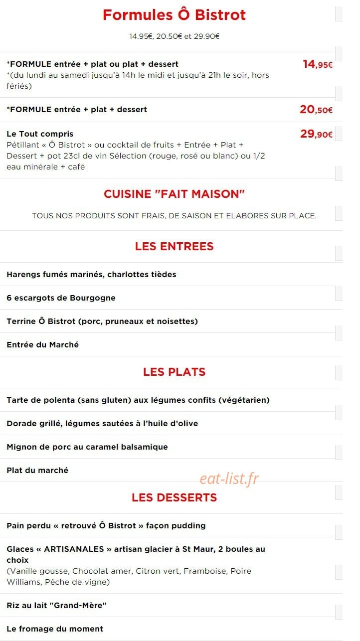Ô Bistrot — carte page 3