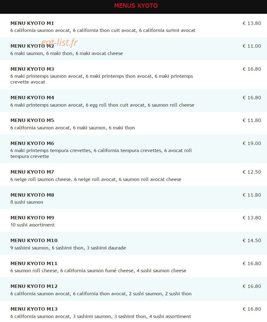 Carte et menu de Sushi Kyoto à Saint Maur des Fosses — Les menus kyoto