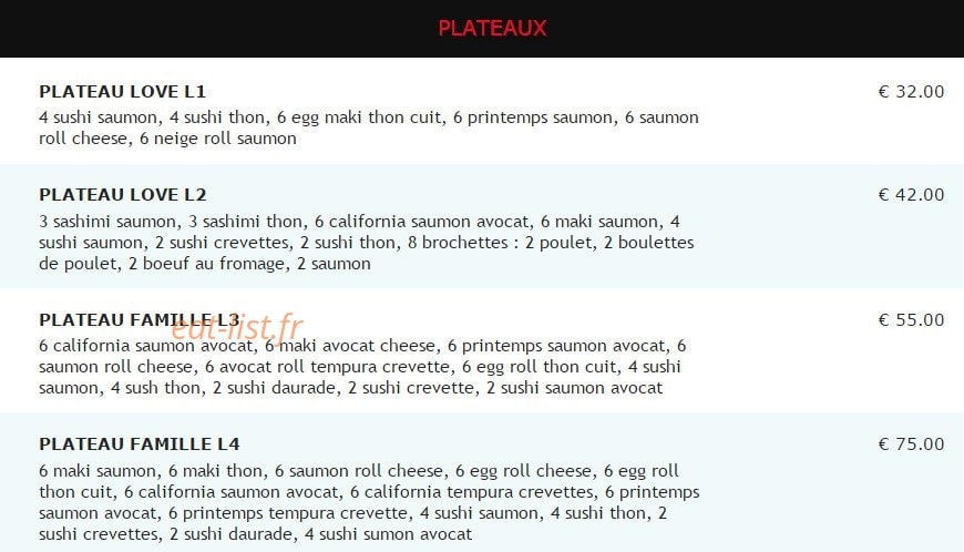 Carte et menu de Sushi Kyoto à Saint Maur des Fosses — Les plateaux