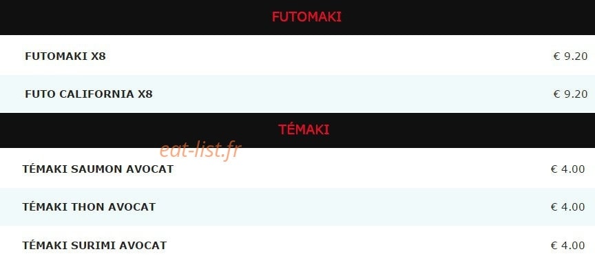 Carte et menu de Sushi Kyoto à Saint Maur des Fosses — Les futomaki et le témaki