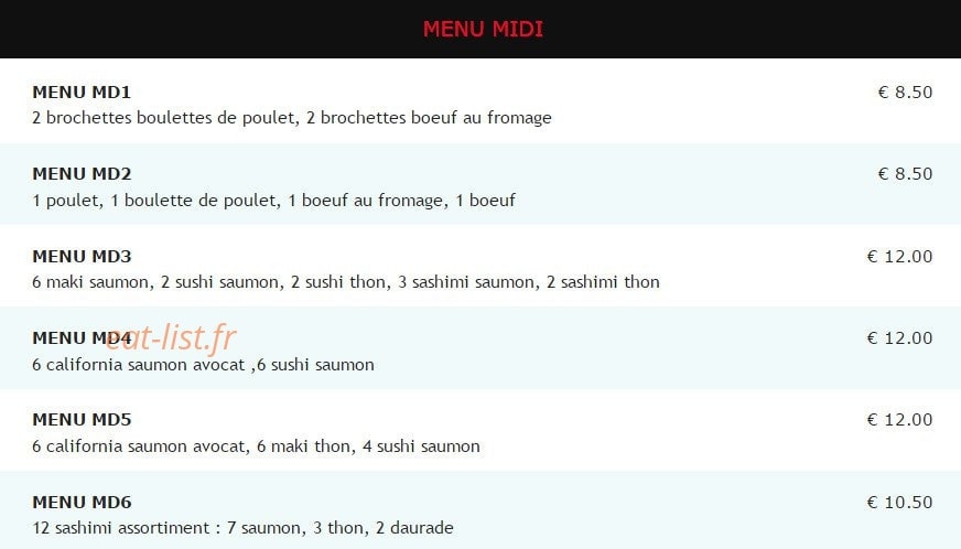 Carte et menu de Sushi Kyoto à Saint Maur des Fosses — Les menus midi