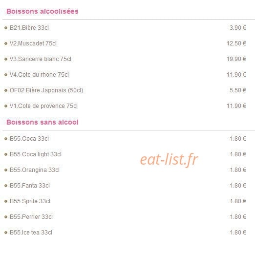 Carte et menu de Sushi Paradise à Saint Maur des Fosses — Les boissons