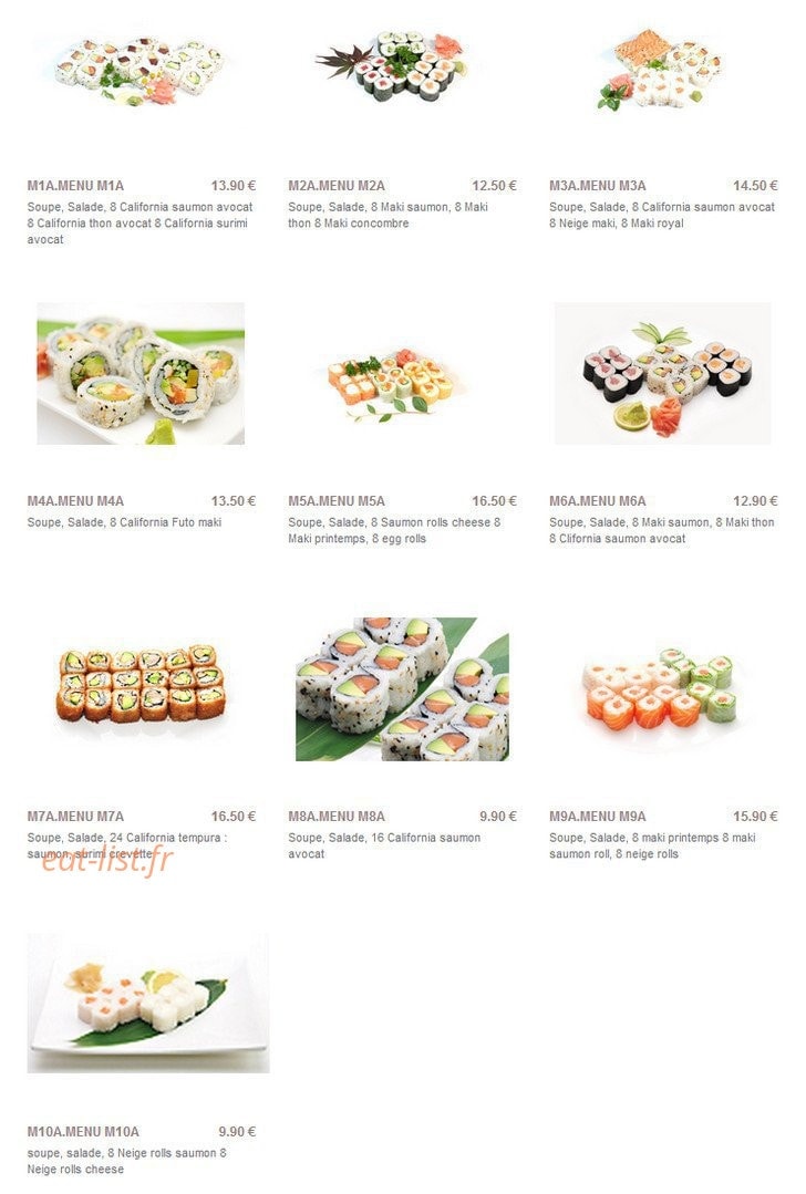 Carte et menu de Sushi Paradise à Saint Maur des Fosses — Les menus makis