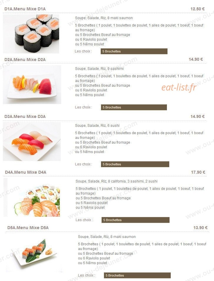 Carte et menu de Sushi Paradise à Saint Maur des Fosses — Les menus mixte