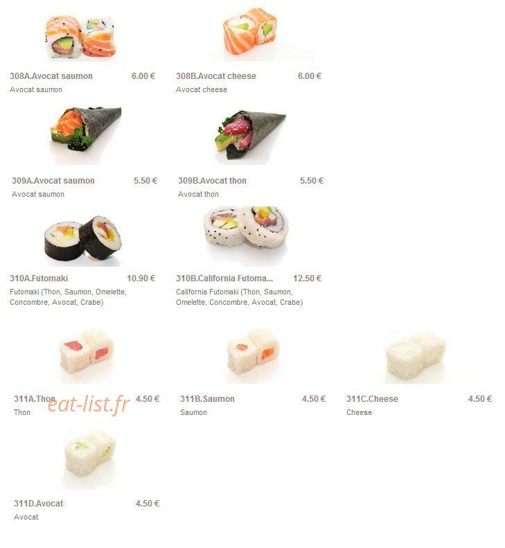Carte et menu de Sushi Paradise à Saint Maur des Fosses — Les makis royal, temakis...