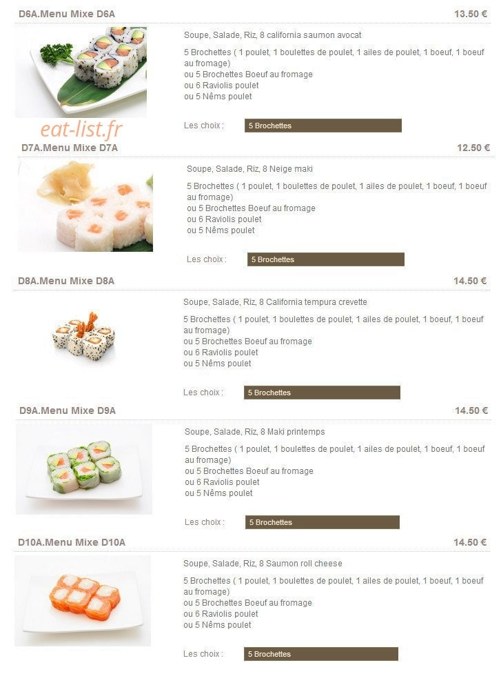 Carte et menu de Sushi Paradise à Saint Maur des Fosses — Les menus mixte suite