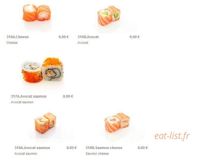 Carte et menu de Sushi Paradise à Saint Maur des Fosses — Les saumons rolls, massago roll...