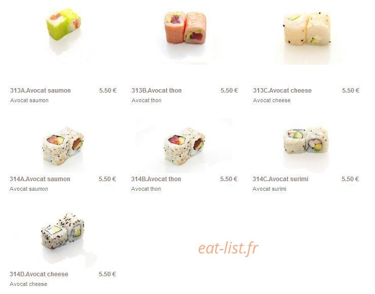 Carte et menu de Sushi Paradise à Saint Maur des Fosses — Les sojas roll et california roll