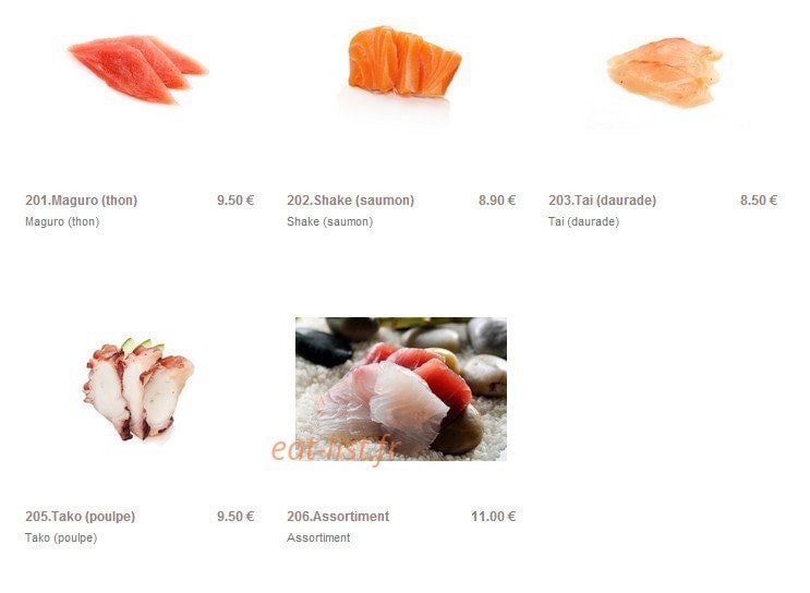 Carte et menu de Sushi Paradise à Saint Maur des Fosses — Les sashimis