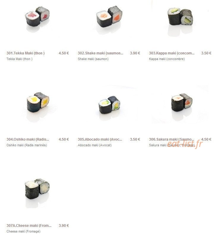 Carte et menu de Sushi Paradise à Saint Maur des Fosses — Les makis