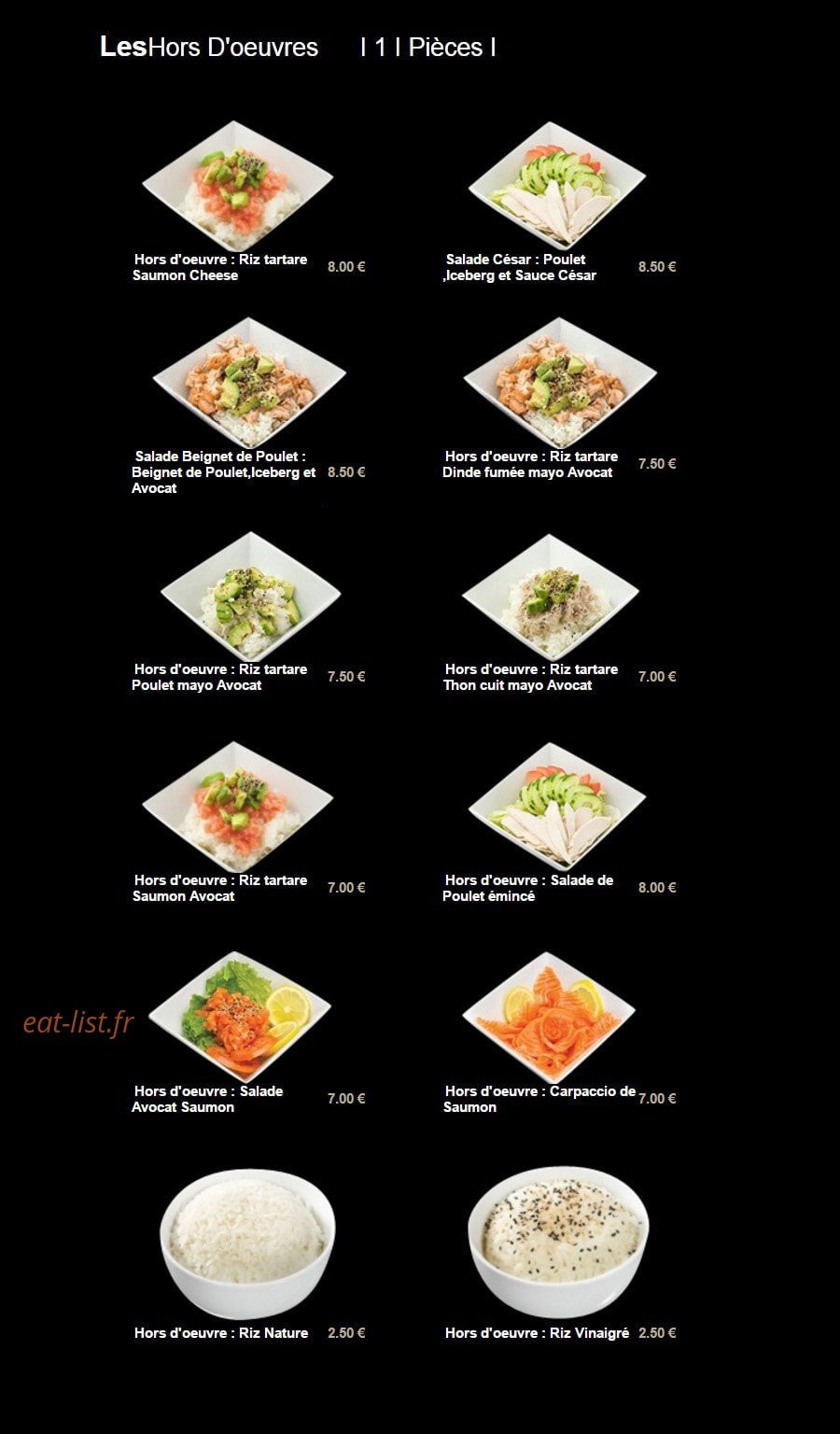 Carte et menu de Sushi Plaza à Saint Maur des Fosses — Les hors d' oeuvres