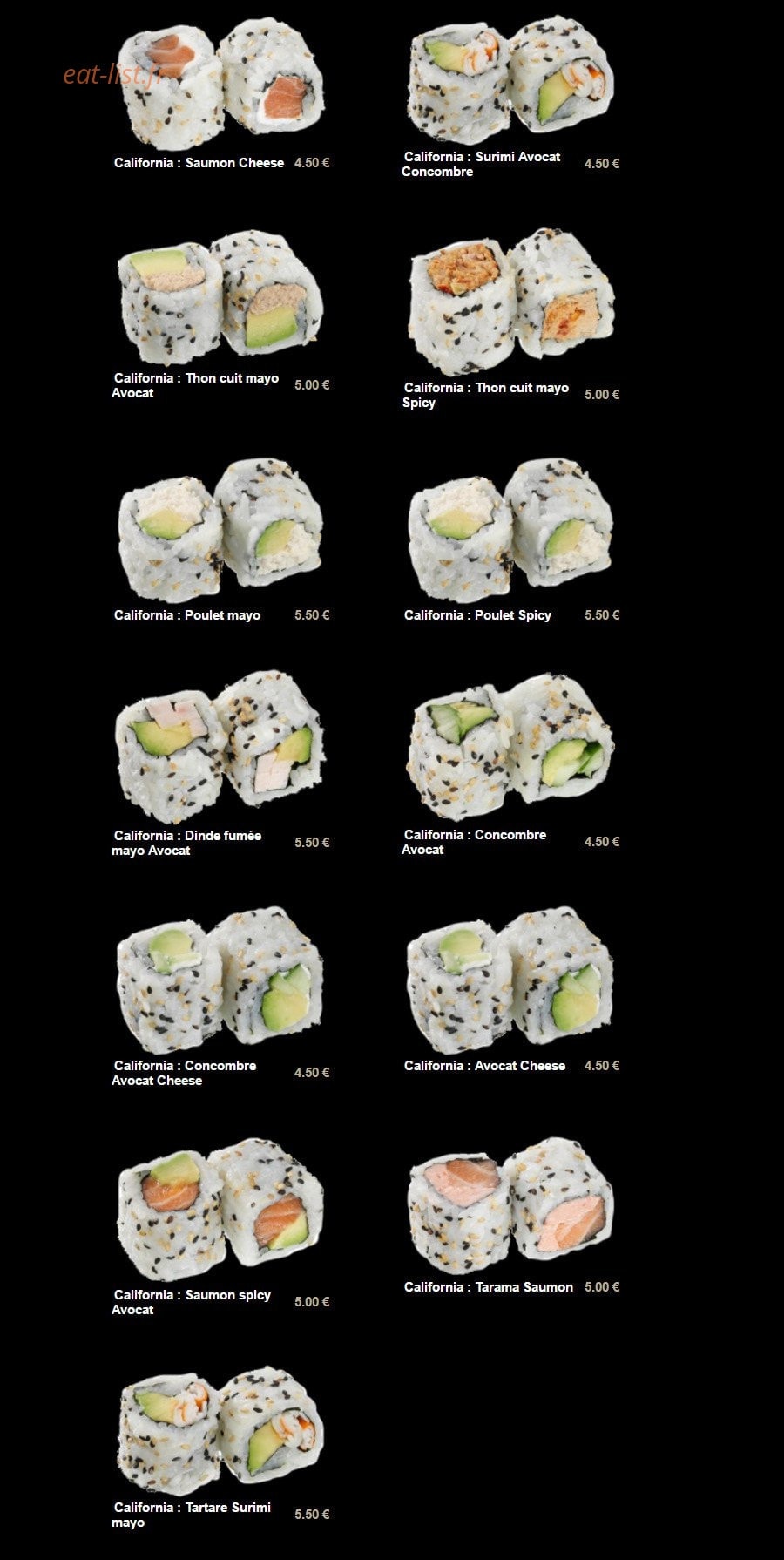 Carte et menu de Sushi Plaza à Saint Maur des Fosses — Les californias suite