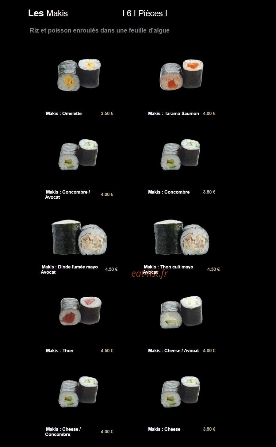 Carte et menu de Sushi Plaza à Saint Maur des Fosses — Les makis