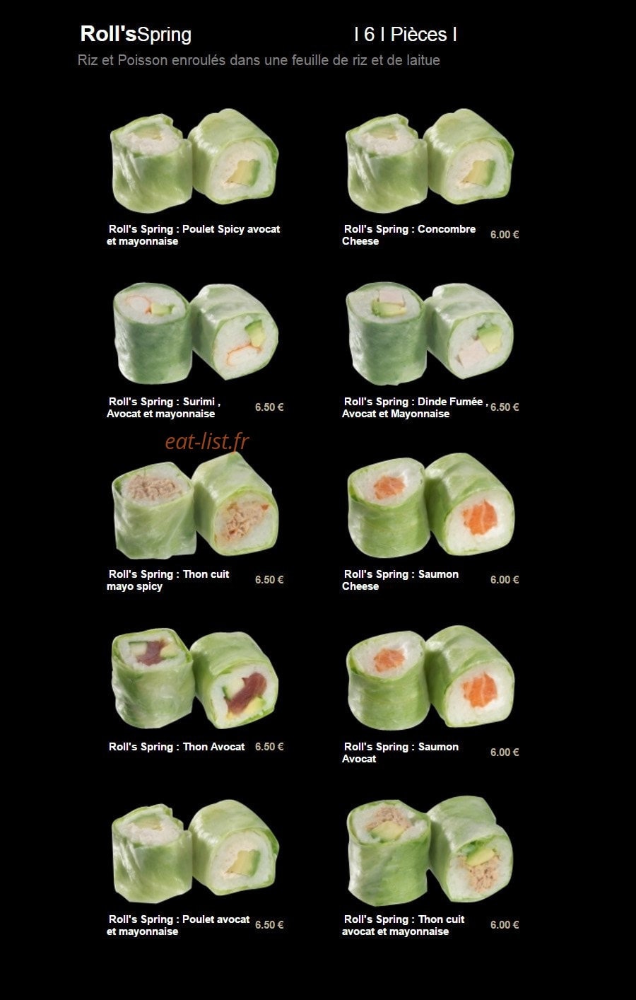 Carte et menu de Sushi Plaza à Saint Maur des Fosses — Les roll's spring