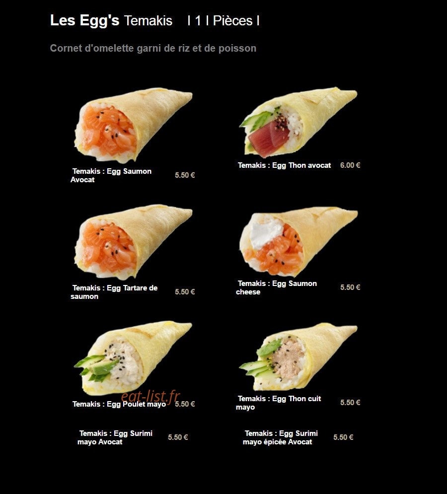 Carte et menu de Sushi Plaza à Saint Maur des Fosses — Les eggs temakis