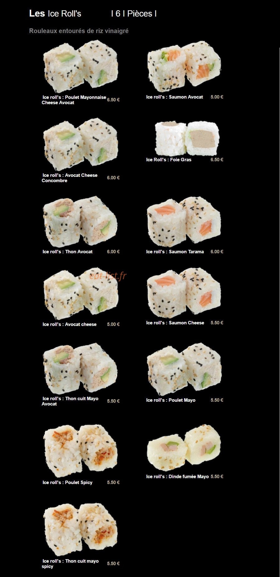Carte et menu de Sushi Plaza à Saint Maur des Fosses — Les ice roll's