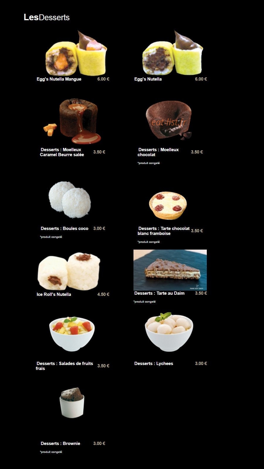 Carte et menu de Sushi Plaza à Saint Maur des Fosses — Les desserts