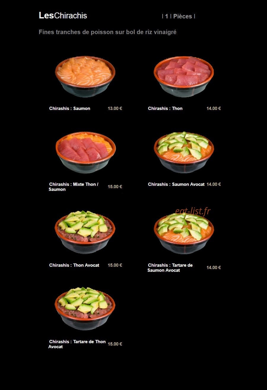 Carte et menu de Sushi Plaza à Saint Maur des Fosses — Les chirashis