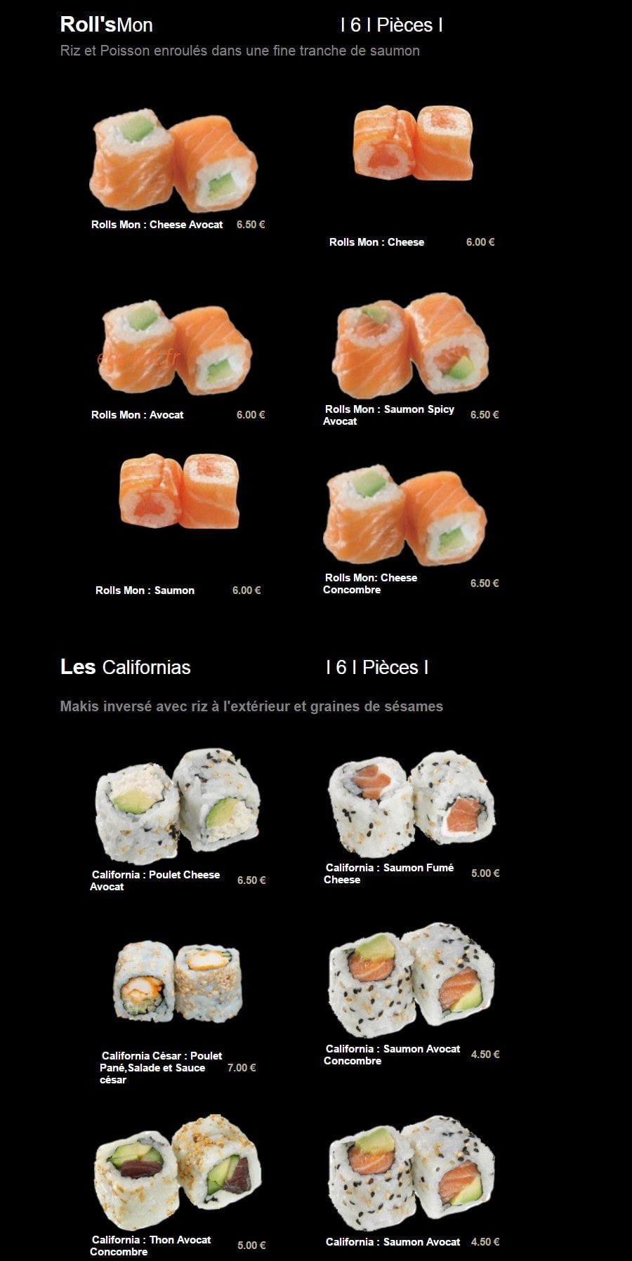 Carte et menu de Sushi Plaza à Saint Maur des Fosses — Les roll's man et californias