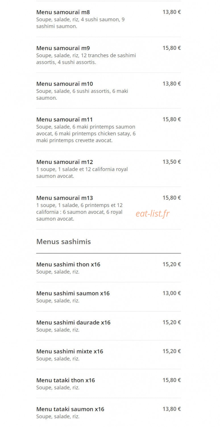 Sushi Samouraï — carte page 2