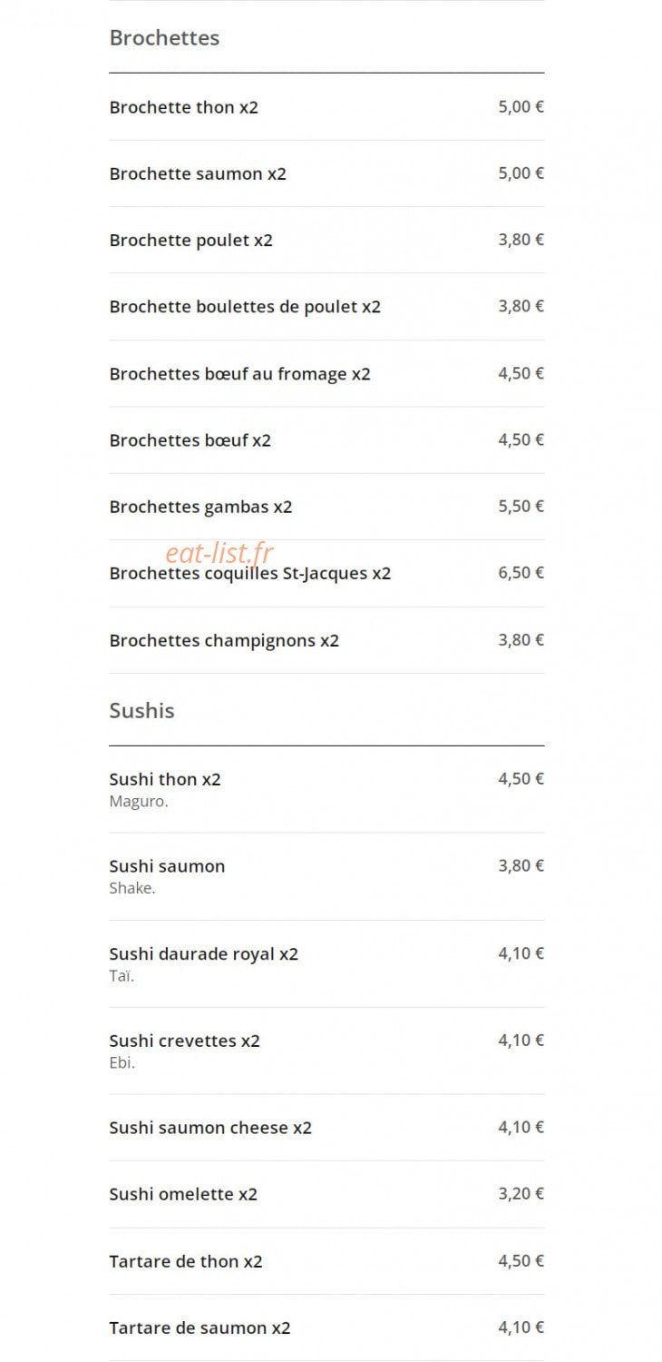 Sushi Samouraï — carte page 6