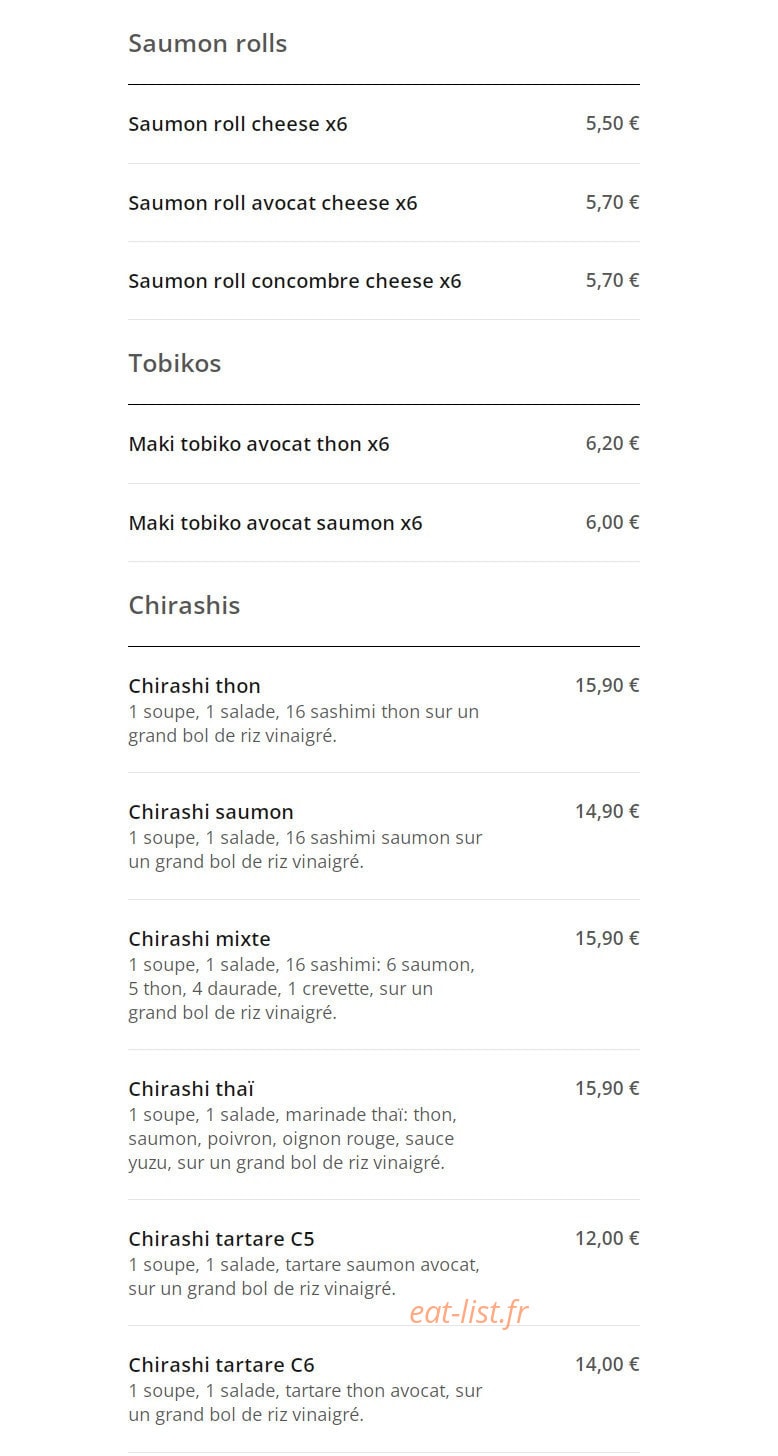 Sushi Samouraï — carte page 9