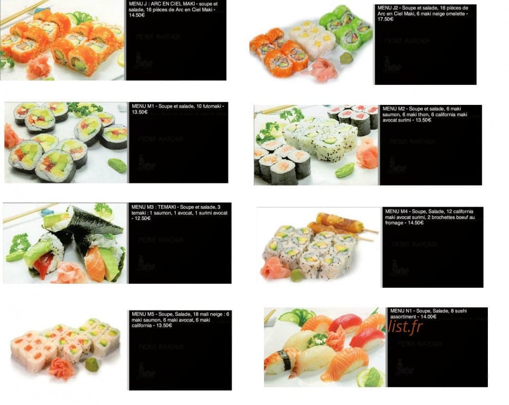 Carte et menu de Sushi Yaki à Saint Maur des Fosses — Les menus plateaux: arc en ciel maki, temaki,....
