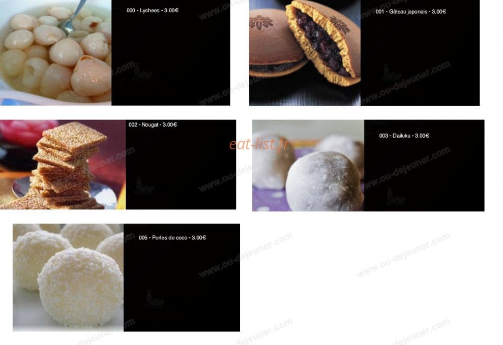 Carte et menu de Sushi Yaki à Saint Maur des Fosses — Les desserts