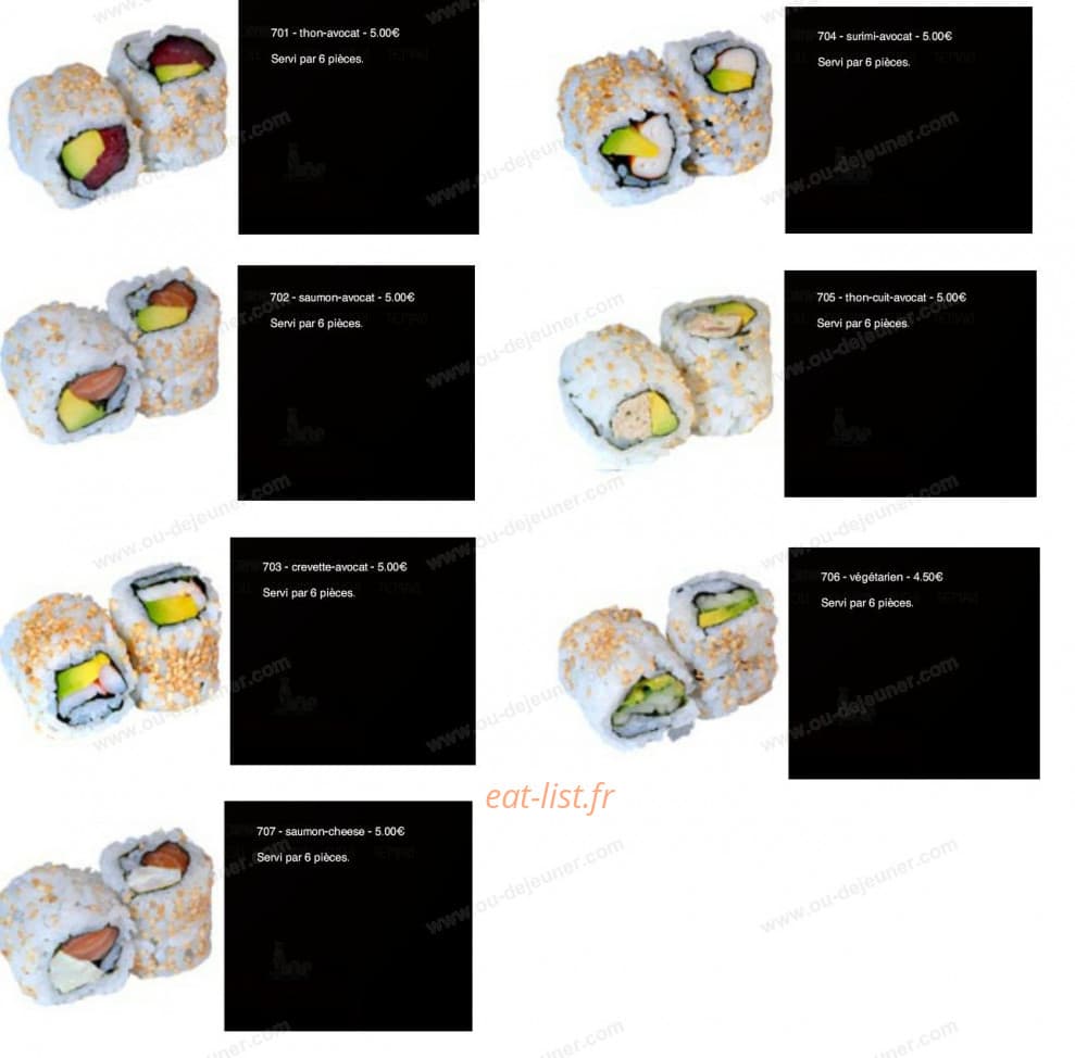 Carte et menu de Sushi Yaki à Saint Maur des Fosses — Les californias