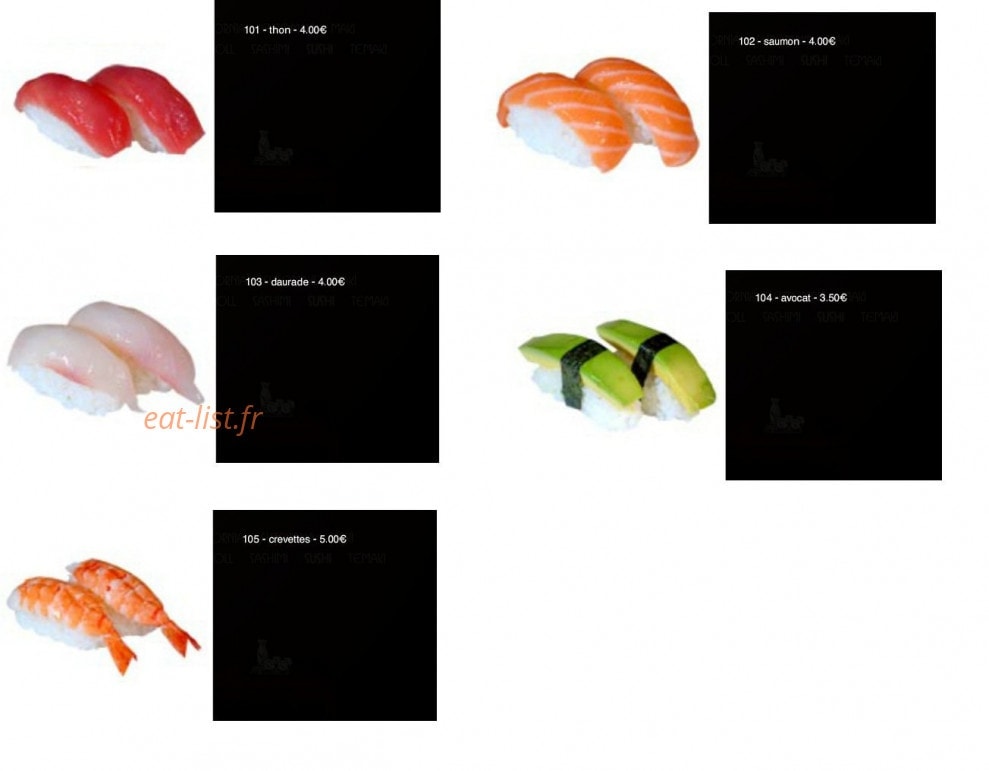 Carte et menu de Sushi Yaki à Saint Maur des Fosses — Les sushis: thon, saumon,.......