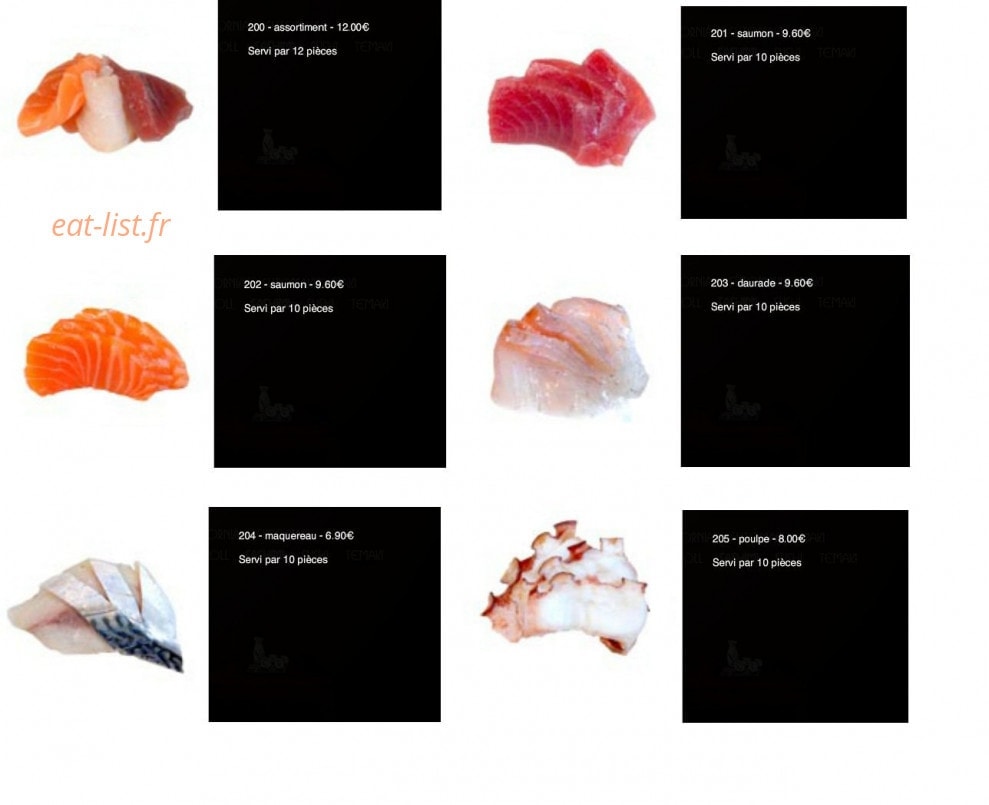 Carte et menu de Sushi Yaki à Saint Maur des Fosses — Les sashimis