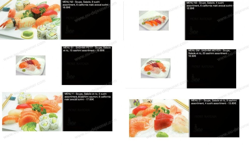 Carte et menu de Sushi Yaki à Saint Maur des Fosses — Les menus plateaux: menu N1, menuN2,......