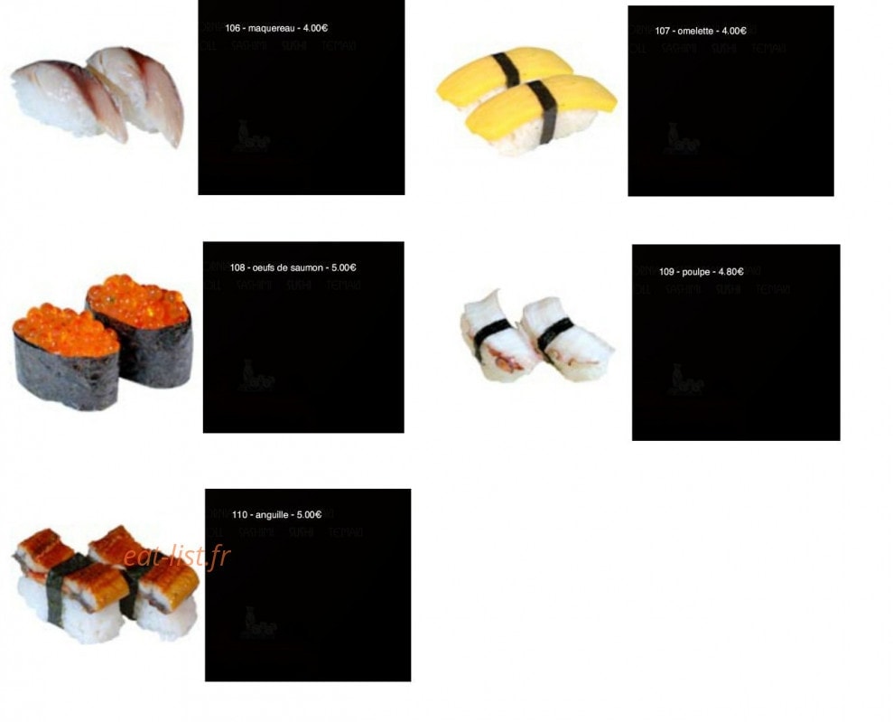 Carte et menu de Sushi Yaki à Saint Maur des Fosses — Les sushis: maquero, omelette,.....