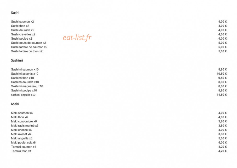 Carte et menu de Sushi yatomi à Saint Maur des Fosses — Les sushis, sashimis et makis