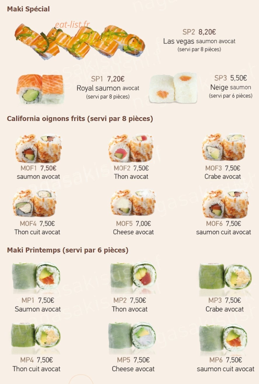 Carte et menu de Tomokazu à Saint Maur des Fosses — Les makis suite