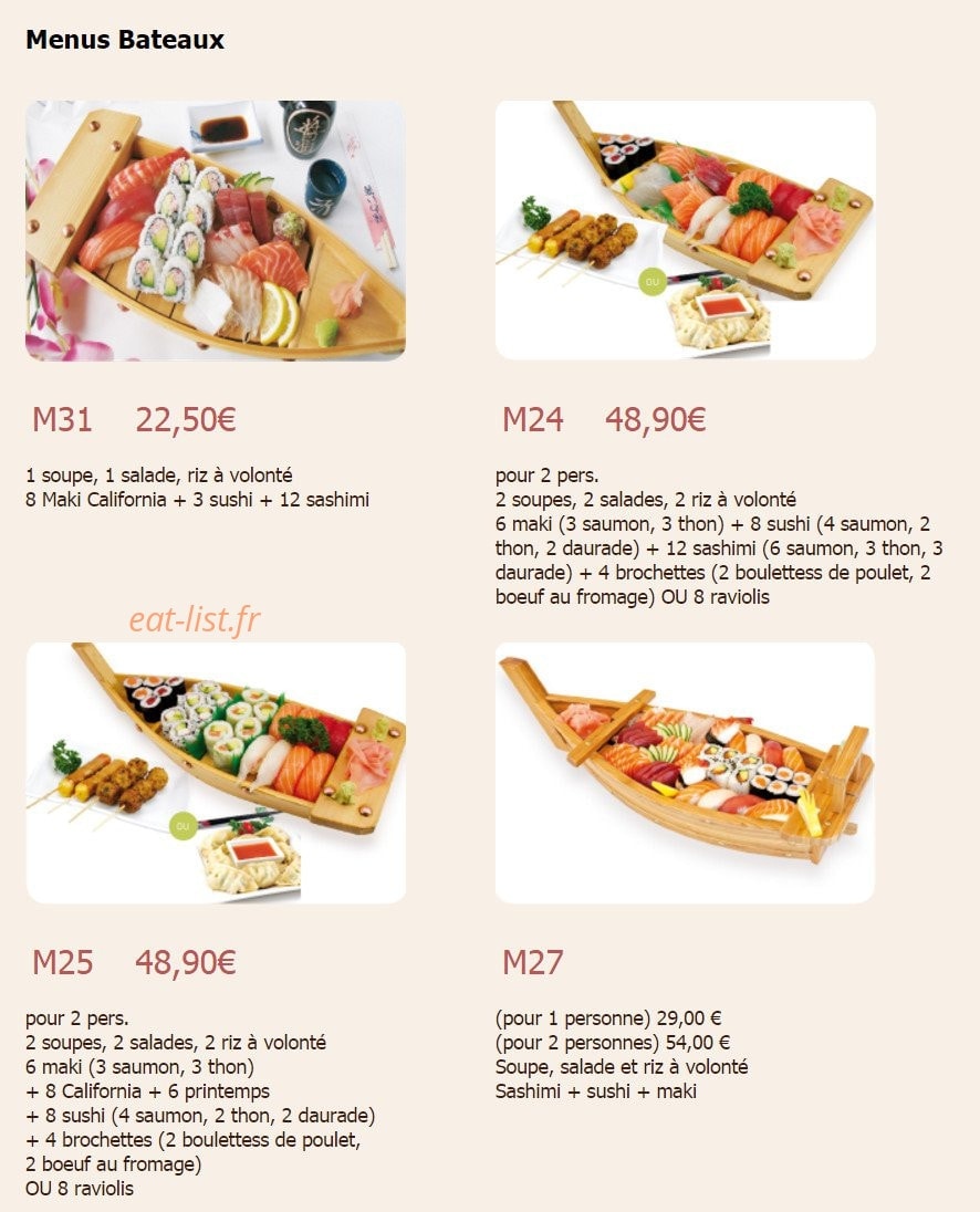 Carte et menu de Tomokazu à Saint Maur des Fosses — Les menus bateaux