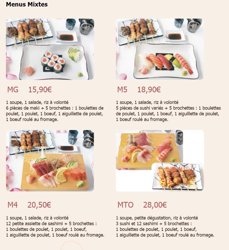 Carte et menu de Tomokazu à Saint Maur des Fosses — Les menus mixtes