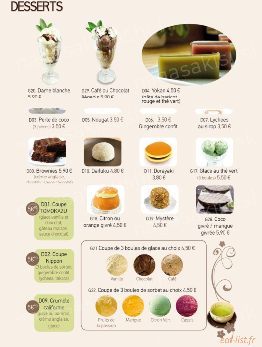 Carte et menu de Tomokazu à Saint Maur des Fosses — Les desserts