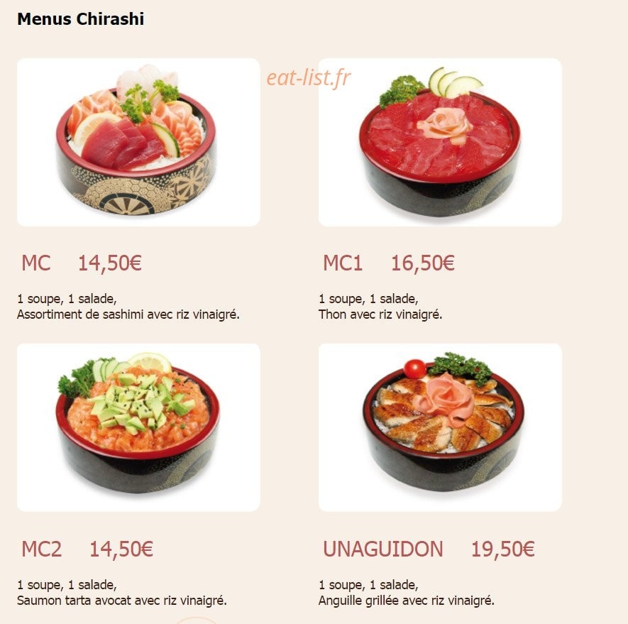 Carte et menu de Tomokazu à Saint Maur des Fosses — Les menus chirashis