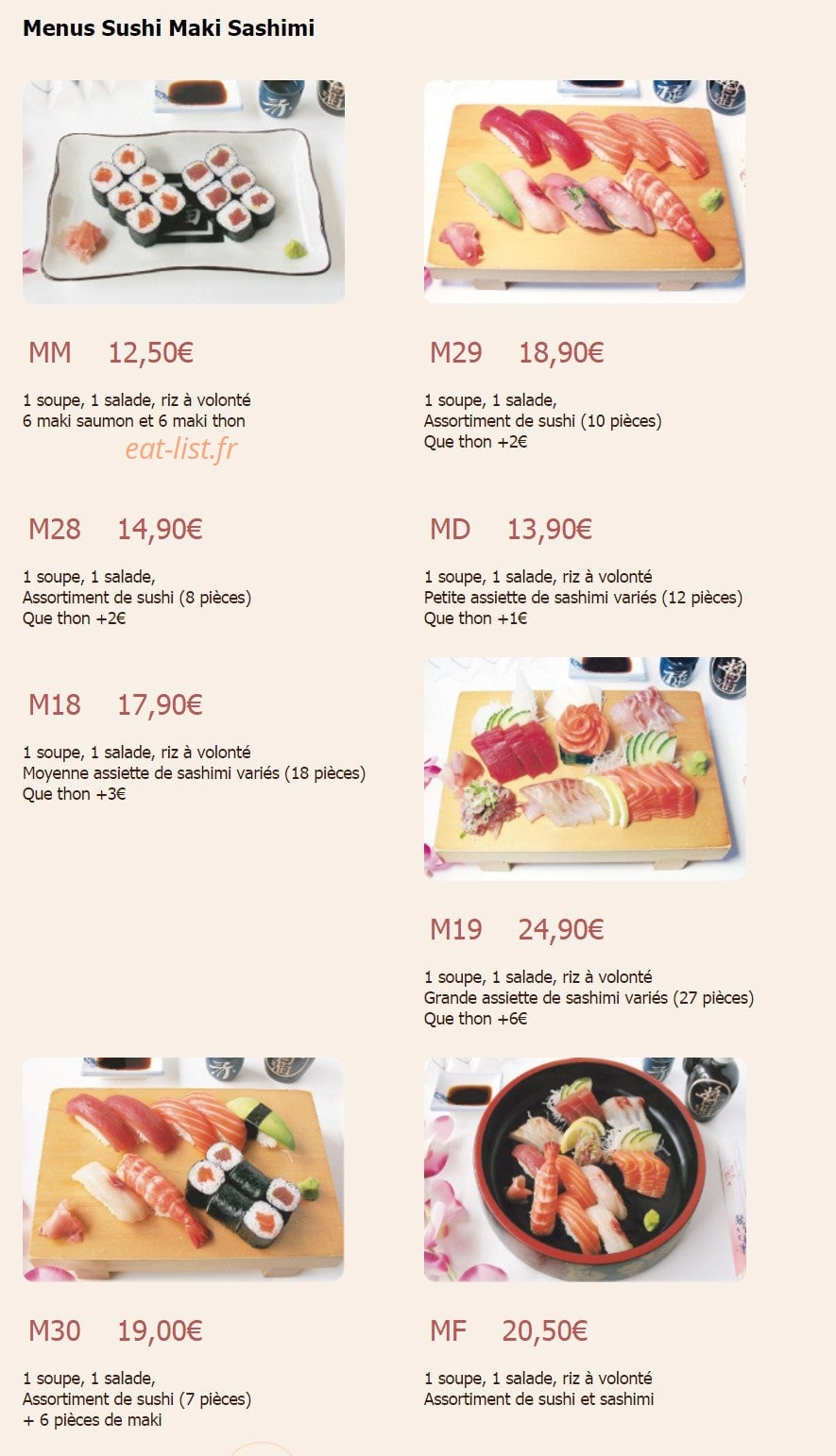 Carte et menu de Tomokazu à Saint Maur des Fosses — Les menus sushis makis sashimis