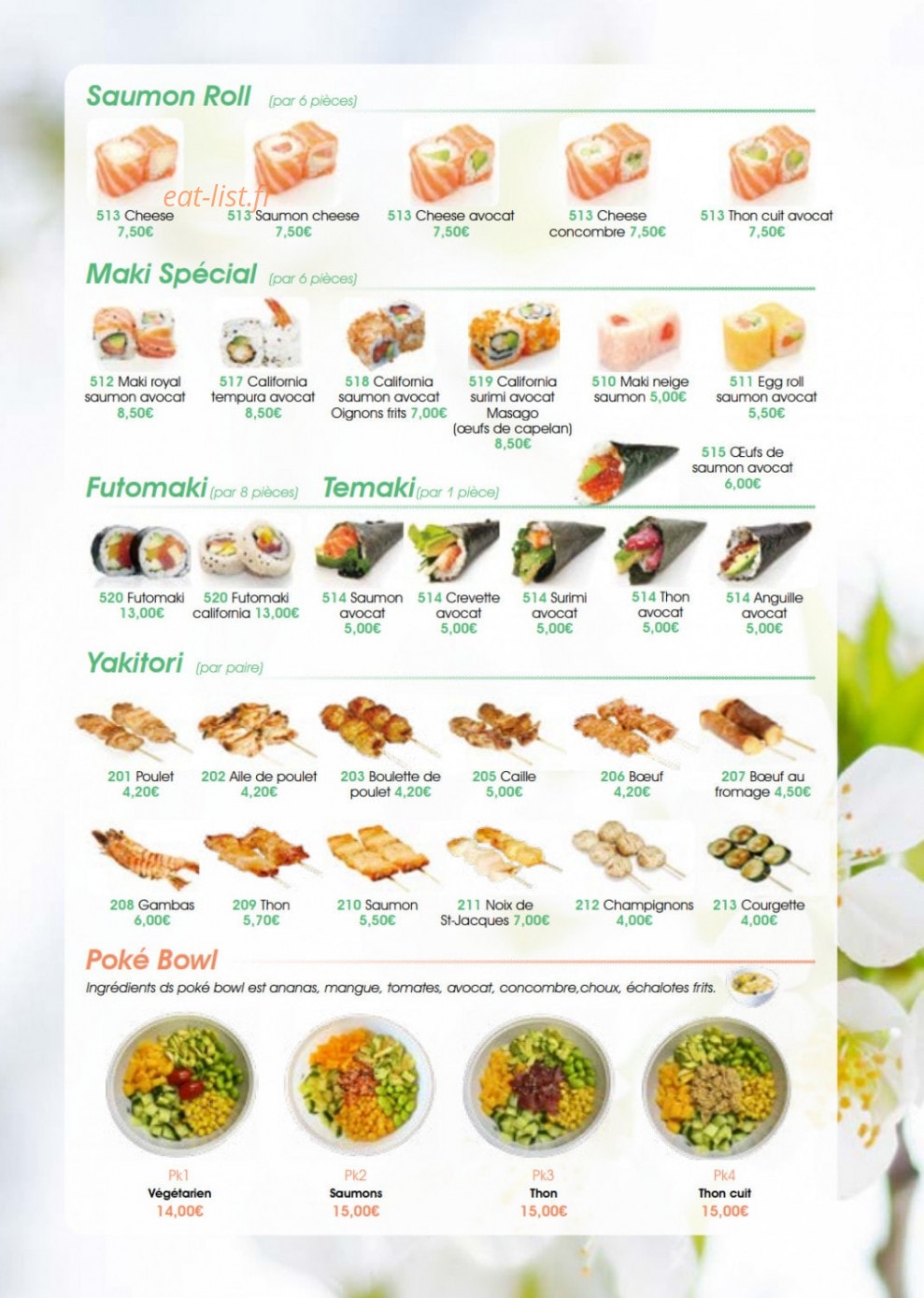 Carte et menu de Yumi Sushi à Saint Maur des Fosses — Saumon Roll, futomaki et yakitori