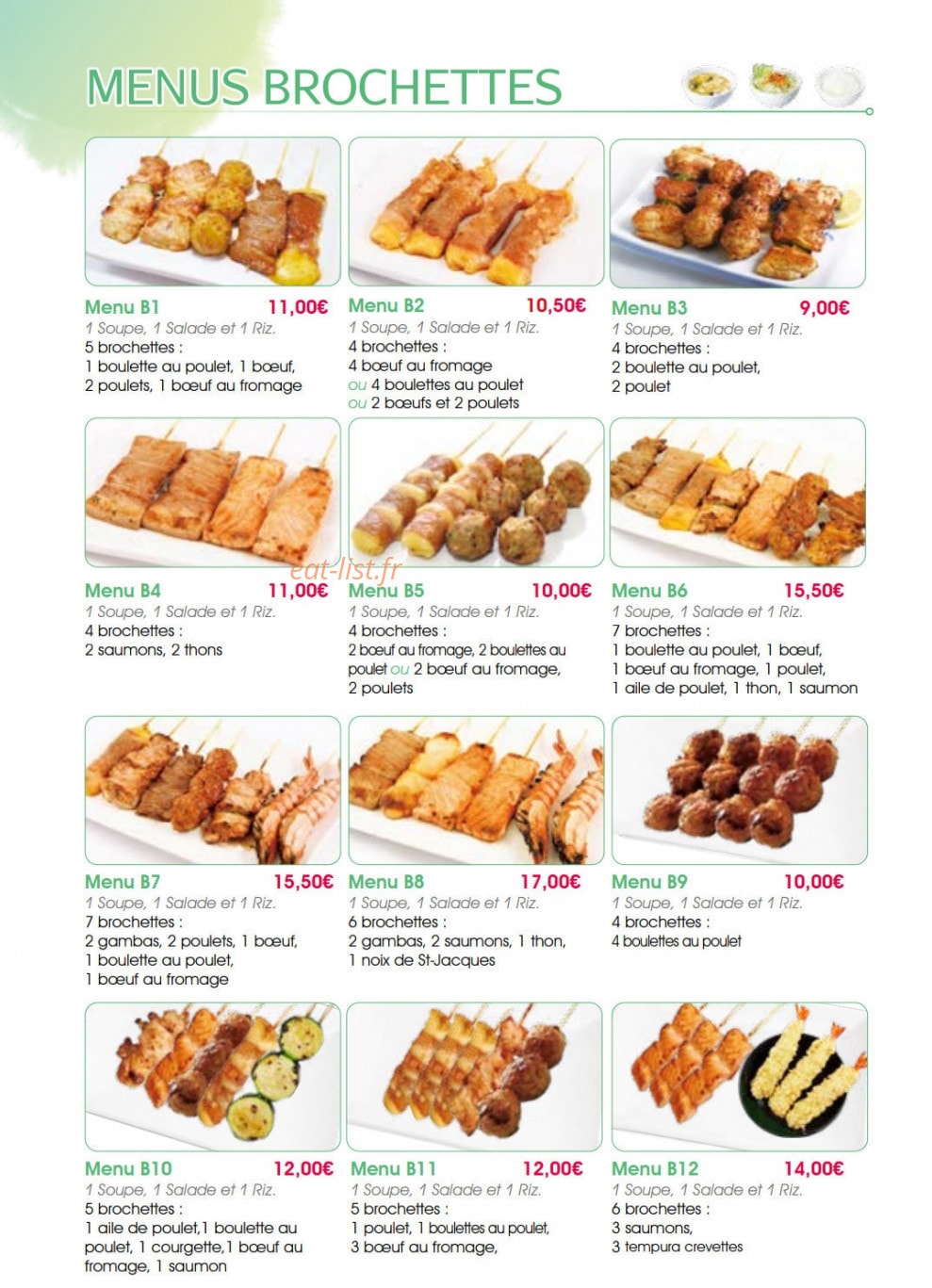 Carte et menu de Yumi Sushi à Saint Maur des Fosses — Menus brochettes